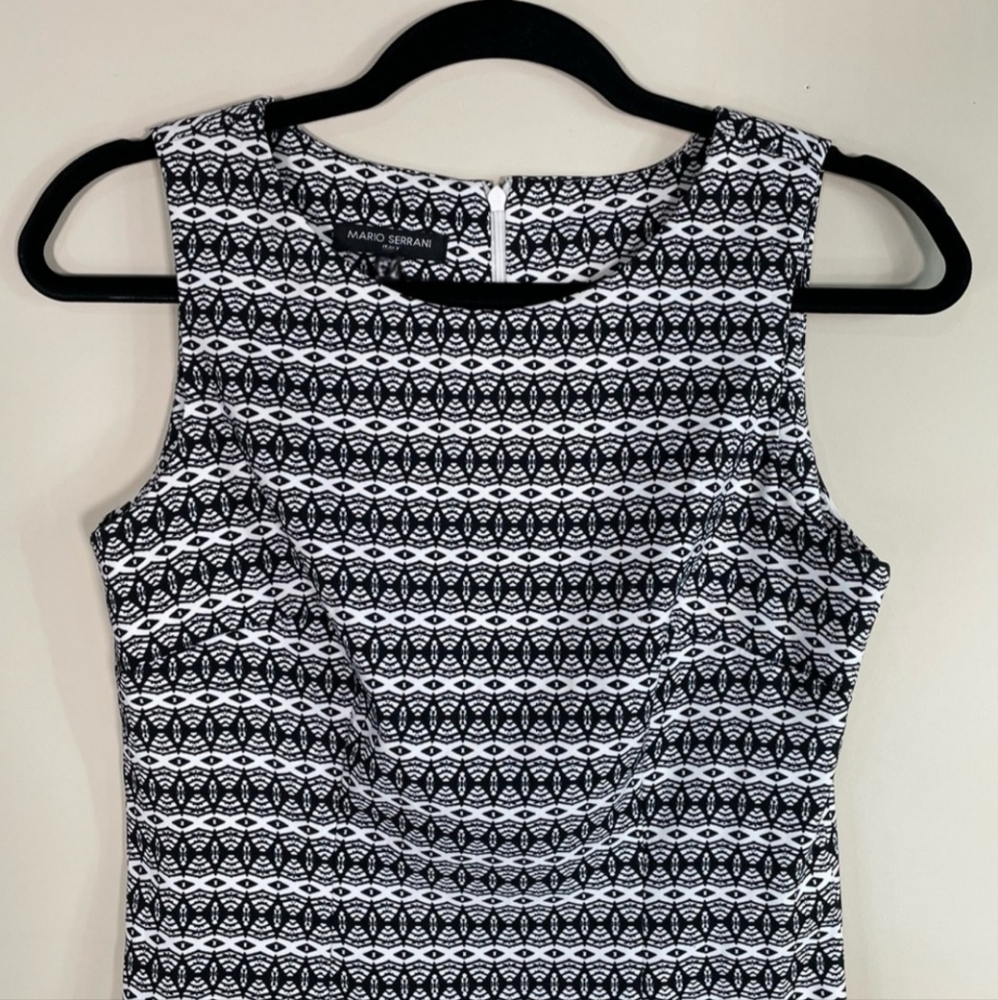 Mario Serrani ITALY Shift Dress Size 14 Black and White Geo Pattern - Picture 6 of 11
